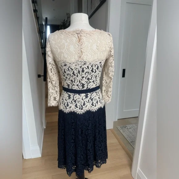 Tadashi Shoji Illusion Lace ¾ Sleeve A-Line Dress – Size 6 - Picture 5 of 8
